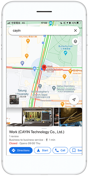 A phone showing a map to a destination opened from a QR code