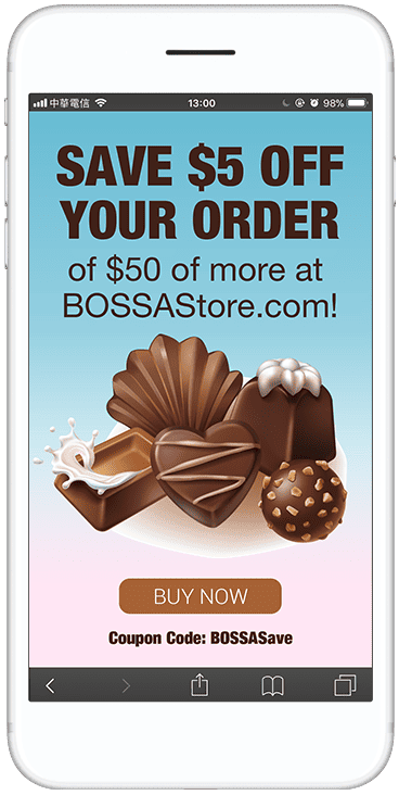 A phone showing a coupon saved from a digital signage promotion